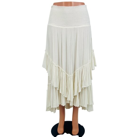 Free People Boho White Ruffled Hem Flowy Asymmetrical Convertible Skirt Dress - Picture 11 of 16